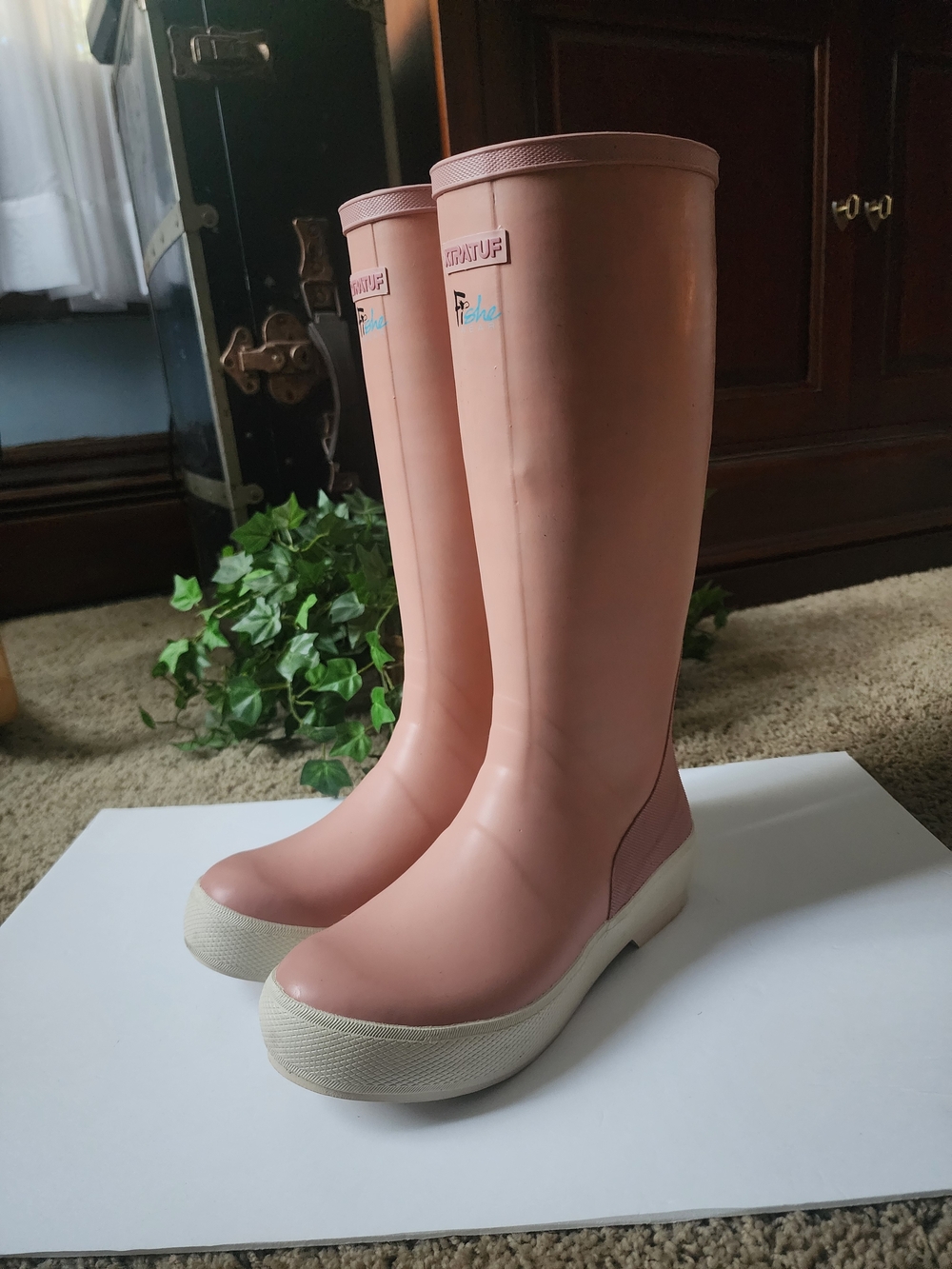 Women's Tall Blush Pink Waterproof Rain Boots with White Sole - Picture 2 of 15